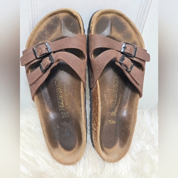 Birkenstock Leather Slip On Sandals Size 38🌴✌️ - Picture 3 of 11